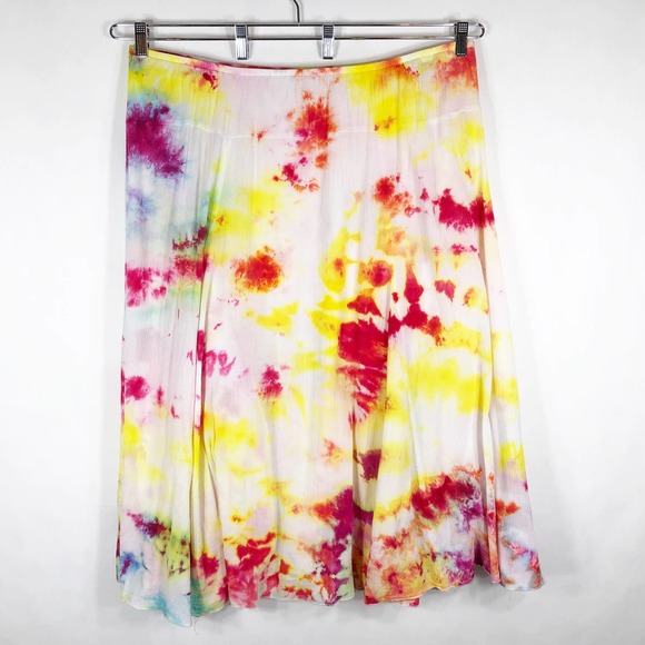 Ruby Rd Womens Plus Size 22W Skirt Tie Dye Ruby Jewel Midi Pink Yellow 1032 - Picture 2 of 11
